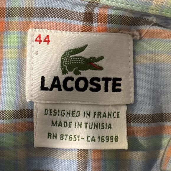 Lacoste Men's Shirt Size 44 XL  Multicolor Plaid Cotton Long Sleeve Button Down - Picture 12 of 15
